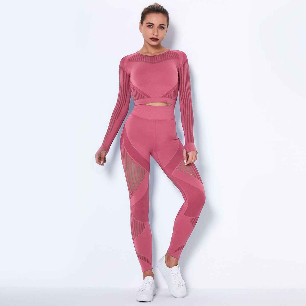 Women’s Seamless Knitted Long-Sleeve Yoga Set – Absorbent Workout Activewear