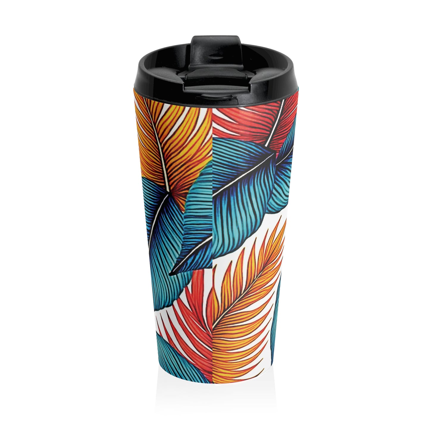 Tropical Leaf Pattern Stainless Steel Travel Mug | Colorful Palm Leaves - AURABAGS SHOP