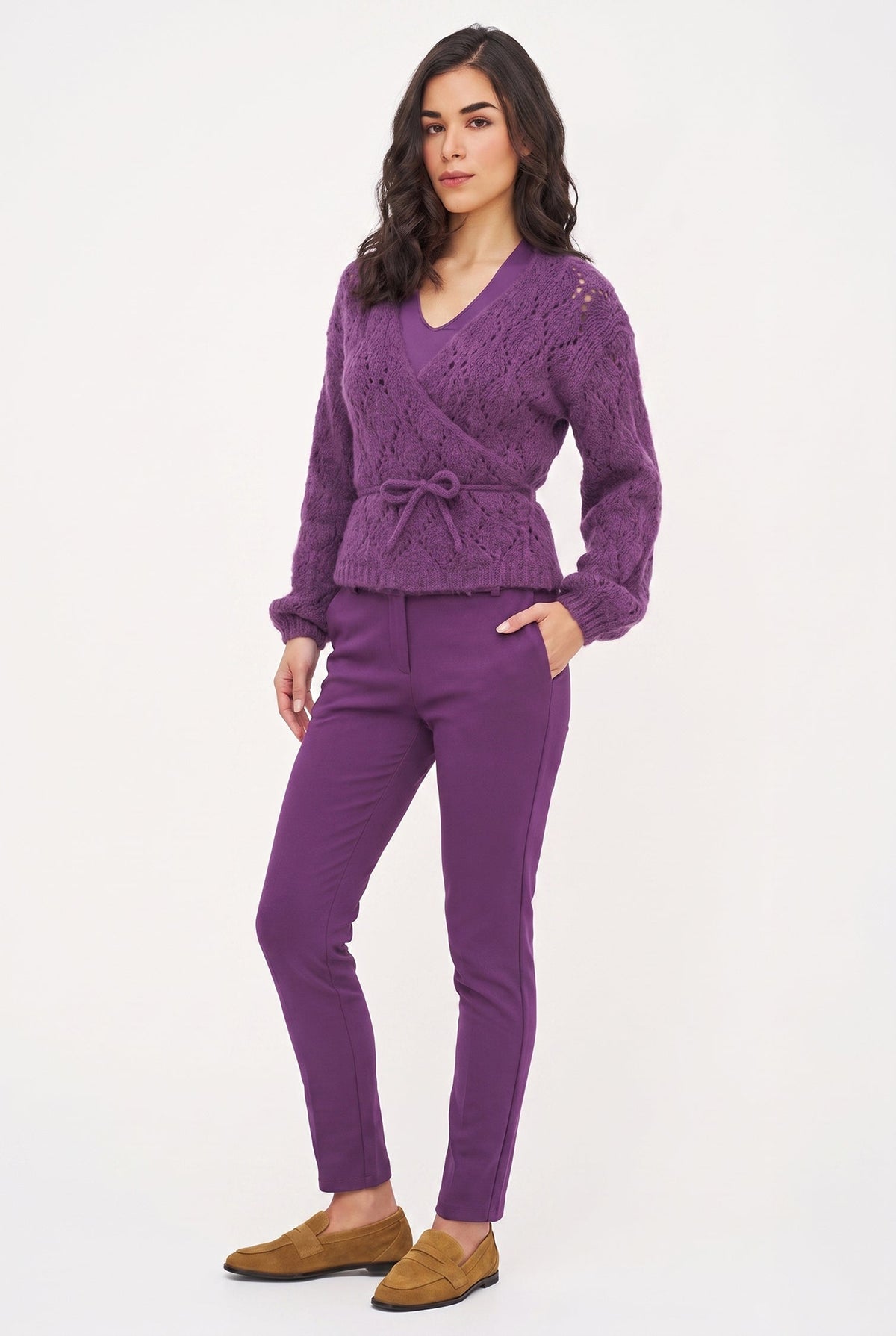 Women's Open-Crochet Wrap Cardigan