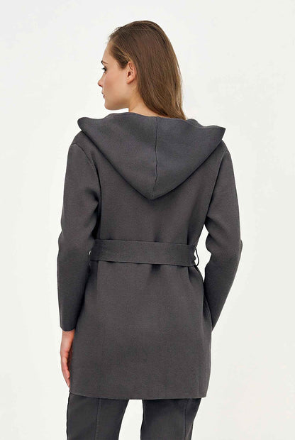 Women's Hooded Cardigan, Long Sleeves, Patch Pockets & Removable Belt