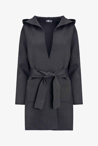 Women's Hooded Cardigan, Long Sleeves, Patch Pockets & Removable Belt