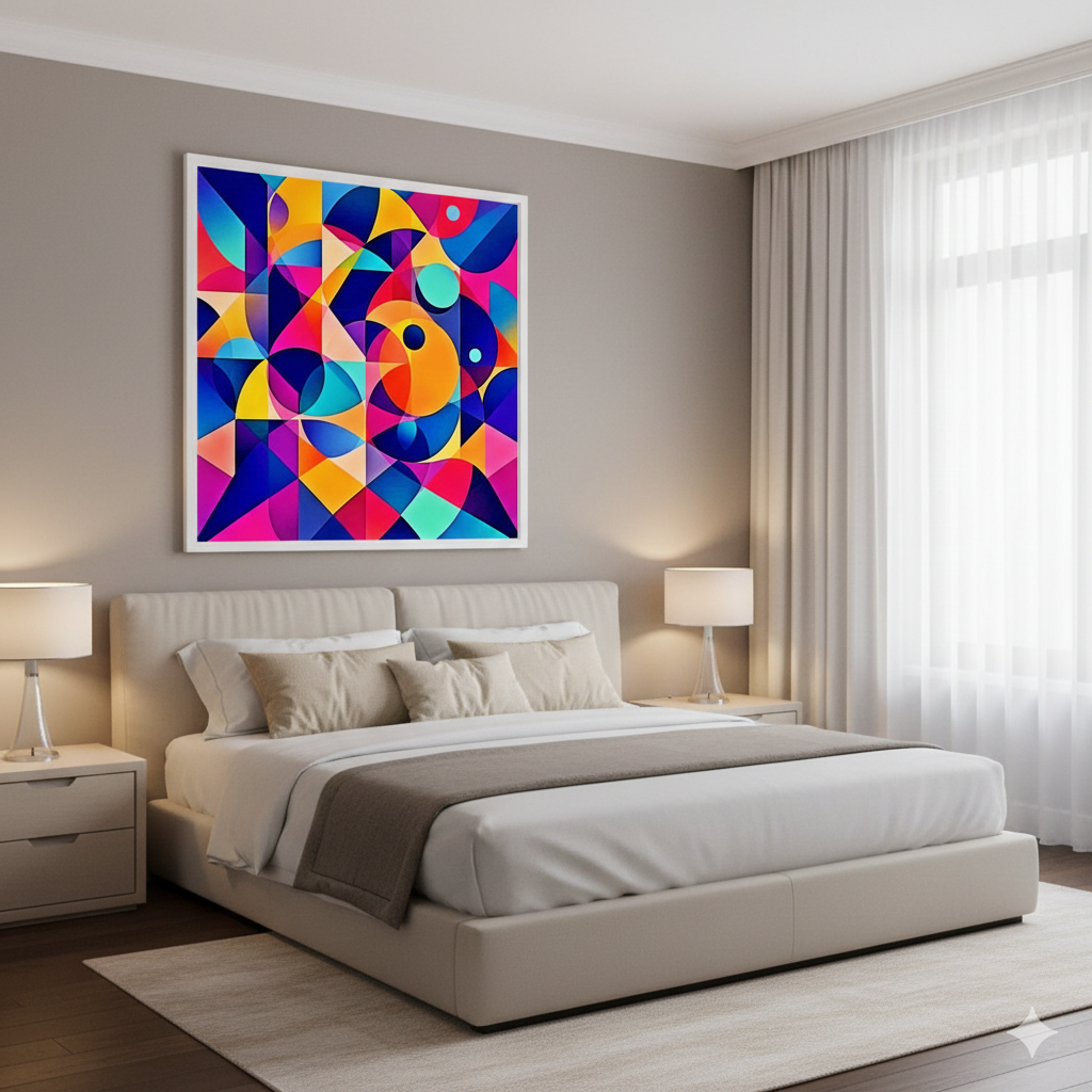 Bold Geometric Symphony Abstract Digital Art – Modern Colorful Wall Decor - AURABAGS SHOP