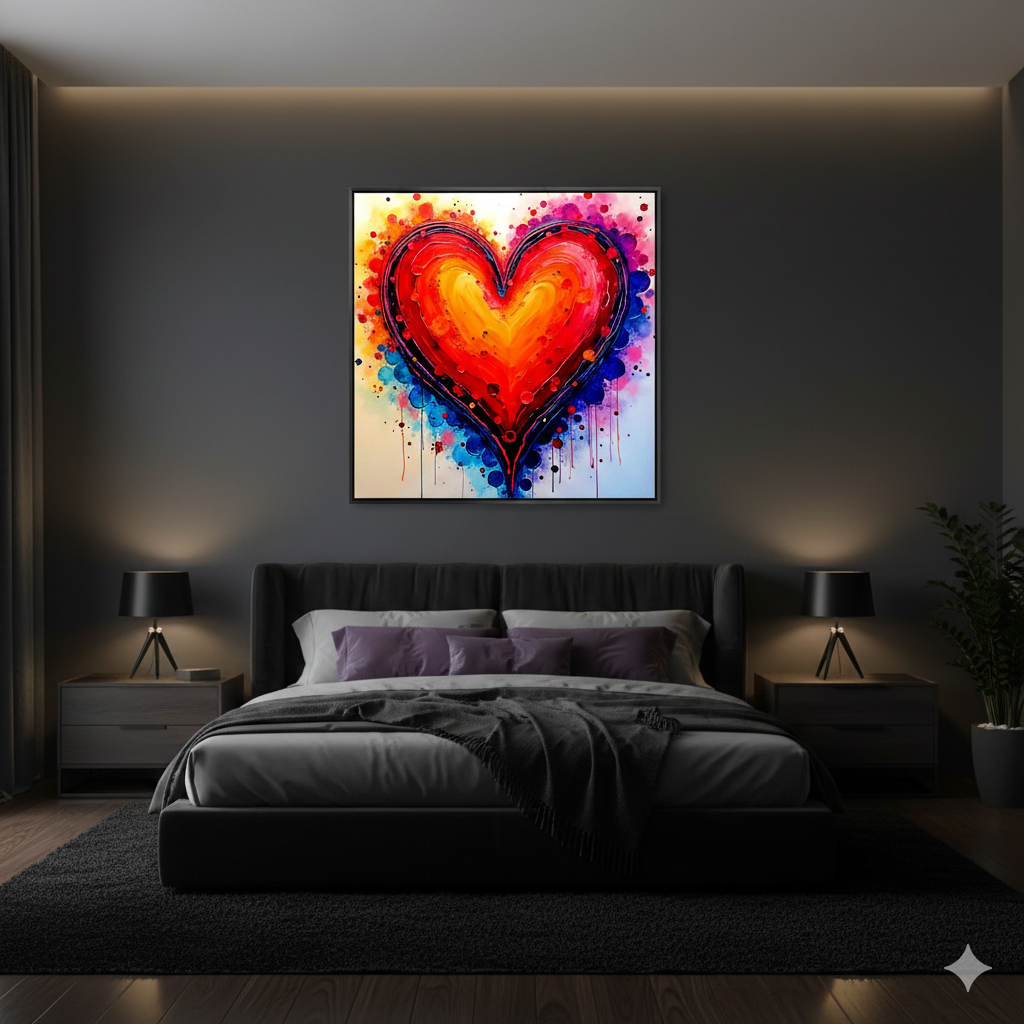 Vibrant Abstract Heart Digital Art - Colorful Watercolor Splatter Print - AURABAGS SHOP