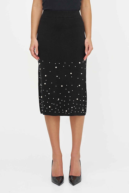 Women's Knit Pull-On Straight Skirt with Pearl Details
