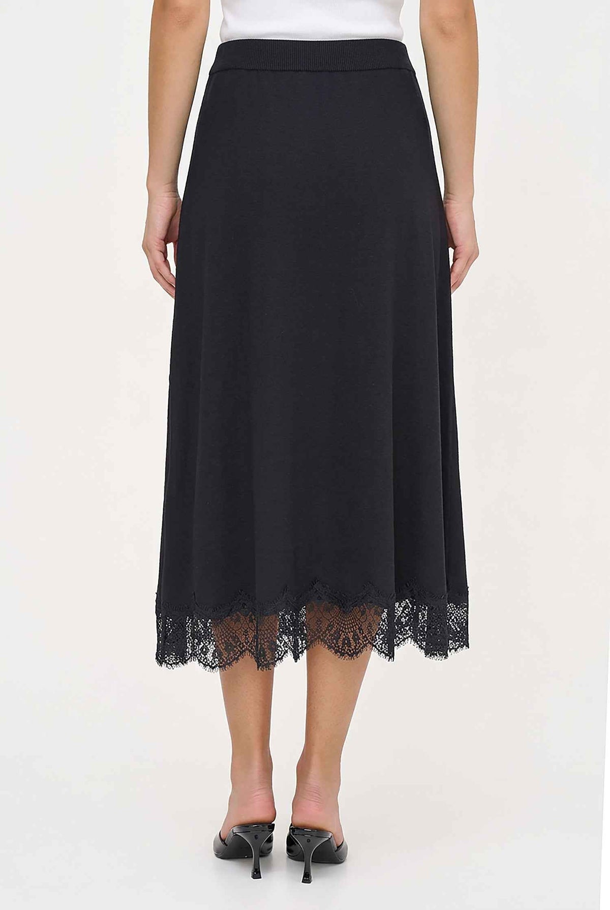 Women's Fine Knit Pull-On A-Line Skirt with Lace Trim
