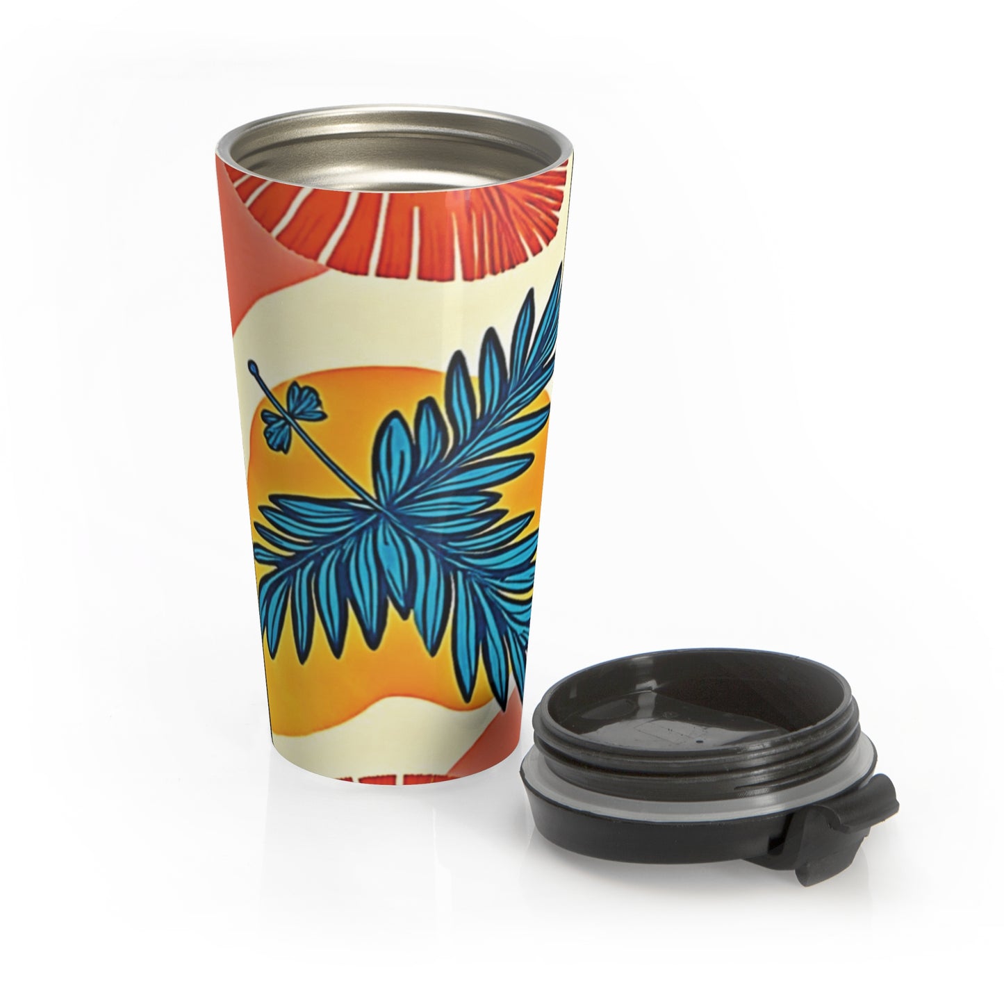Tropical Palm Leaves Travel Mug | Floral Hibiscus Stainless Steel - AURABAGS SHOP