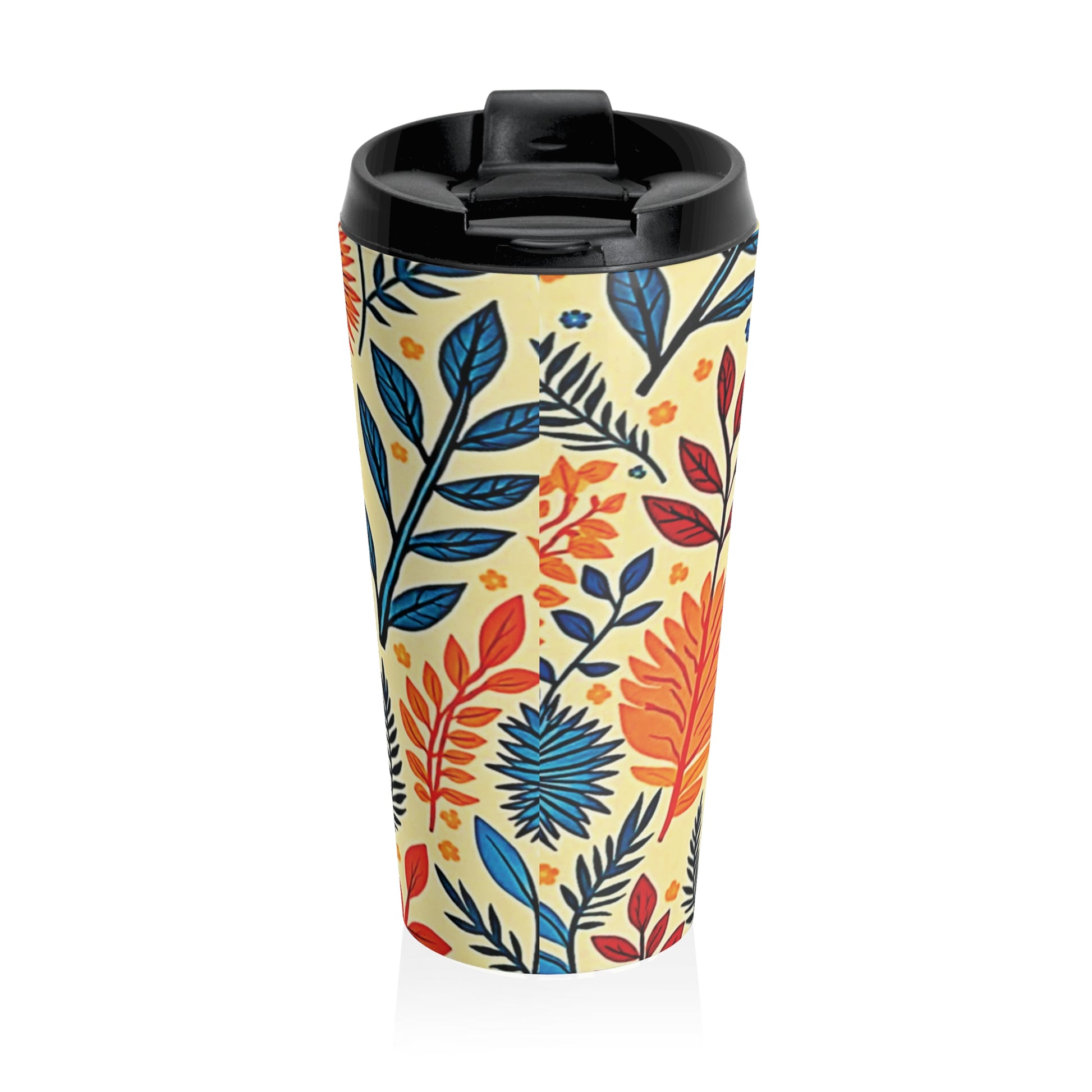 Colorful Floral Pattern Stainless Steel Travel Mug | Blue Orange Botanicals - AURABAGS SHOP