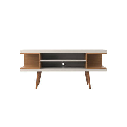 Eureka Modern 53.14" TV Stand with 4 Shelves - Off White Gloss/Maple Cream