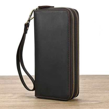 Men Genuine Leather Embossed Long Wallet Vintage Business Clutch