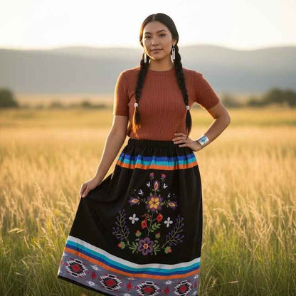 OLDTRIBES™ Black Floral Ribbon Skirt