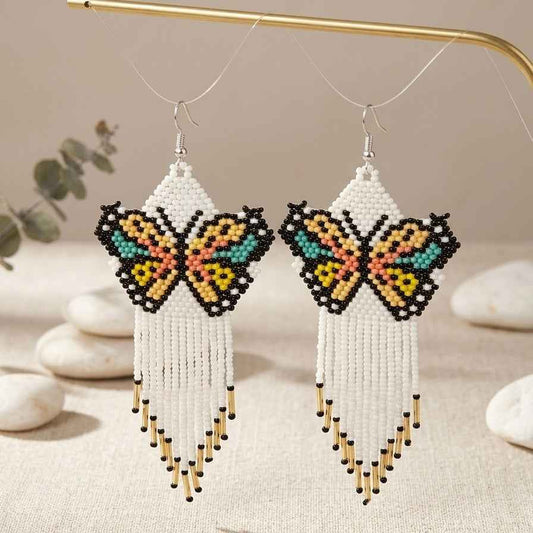White Beaded Dancing Wing Earrings