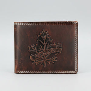 Men’s Cow Leather Canada Embossed Bifold Wallet