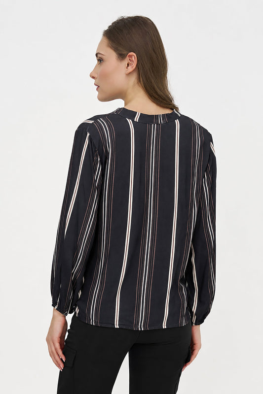 Women's Printed Woven Tunic with Buttoned V-Neck Collar & Side Slits