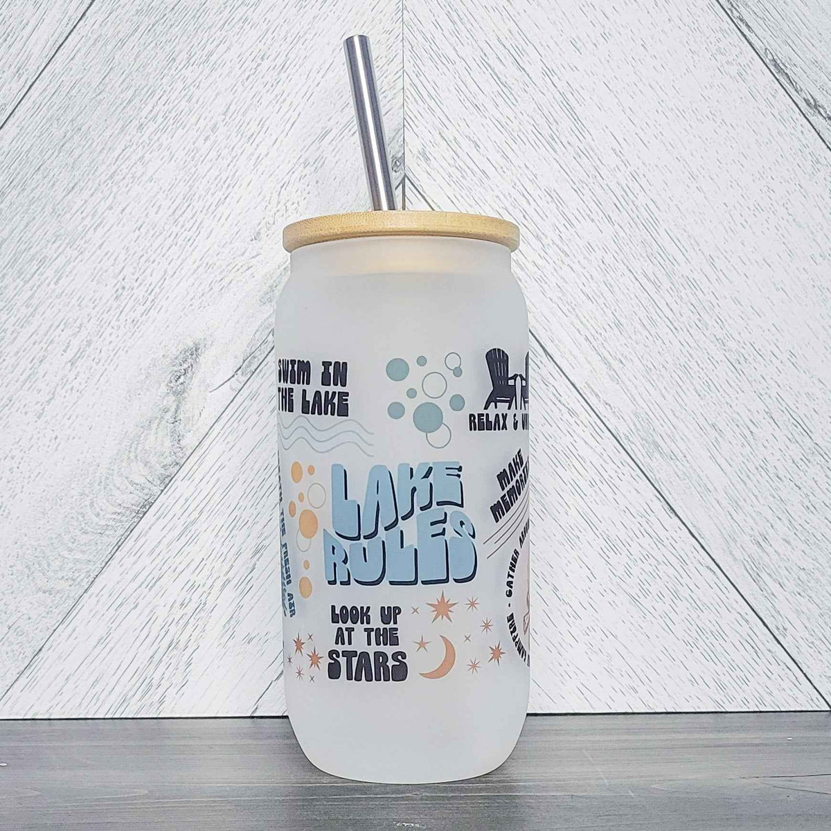 Lake Rules Glass Can with Bamboo Lid