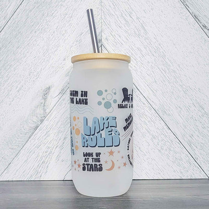 Lake Rules Glass Can with Bamboo Lid