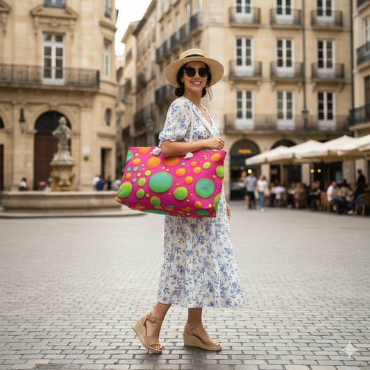 Colorful Bubble Pattern Weekender Bag | Neon Pink Green Orange, Large Tote Bag - AURABAGS SHOP