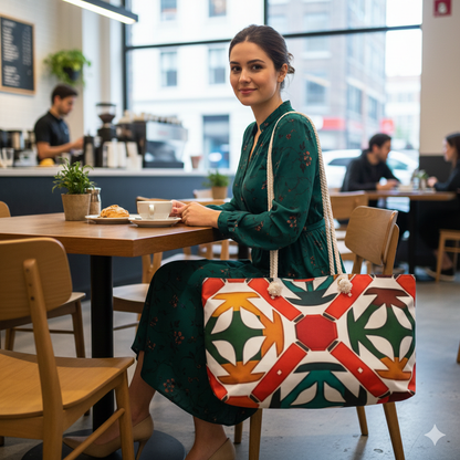 Geometric Tile Pattern Weekender Bag | Colorful Retro Mosaic | Large Tote Bag| Mom carry on bag | Working mom bag |tote bag - AURABAGS SHOP