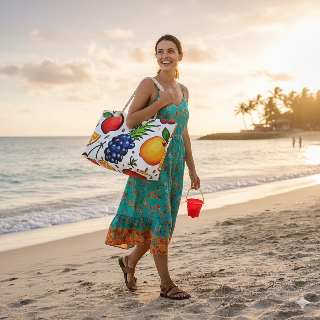 Colorful Fruit Pattern Weekender Bag | Tropical Pineapple Apple Orange Grapes | Large Tote Bag| Beach Tote| Mom carry on bag - AURABAGS SHOP