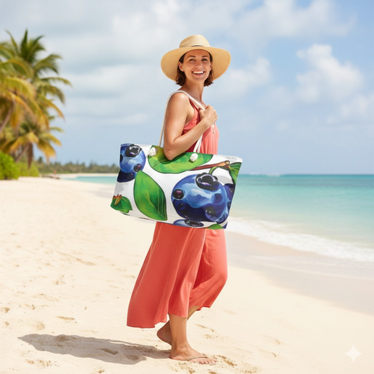 Blueberry Pattern Weekender Bag | Fruit Watercolor Large Tote Bag - AURABAGS SHOP