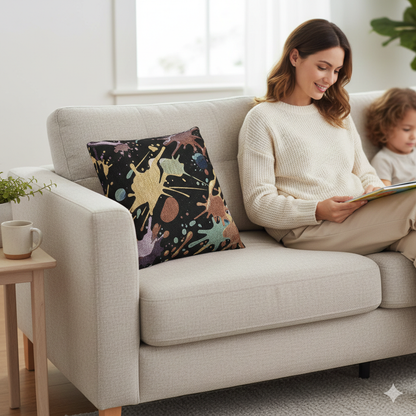 Abstract Paint Splatter Woven Pillow | Colorful Splash Pattern Cushion - AURABAGS SHOP