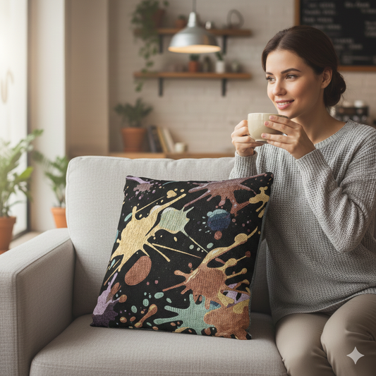 Abstract Paint Splatter Woven Pillow | Colorful Splash Pattern Cushion - AURABAGS SHOP