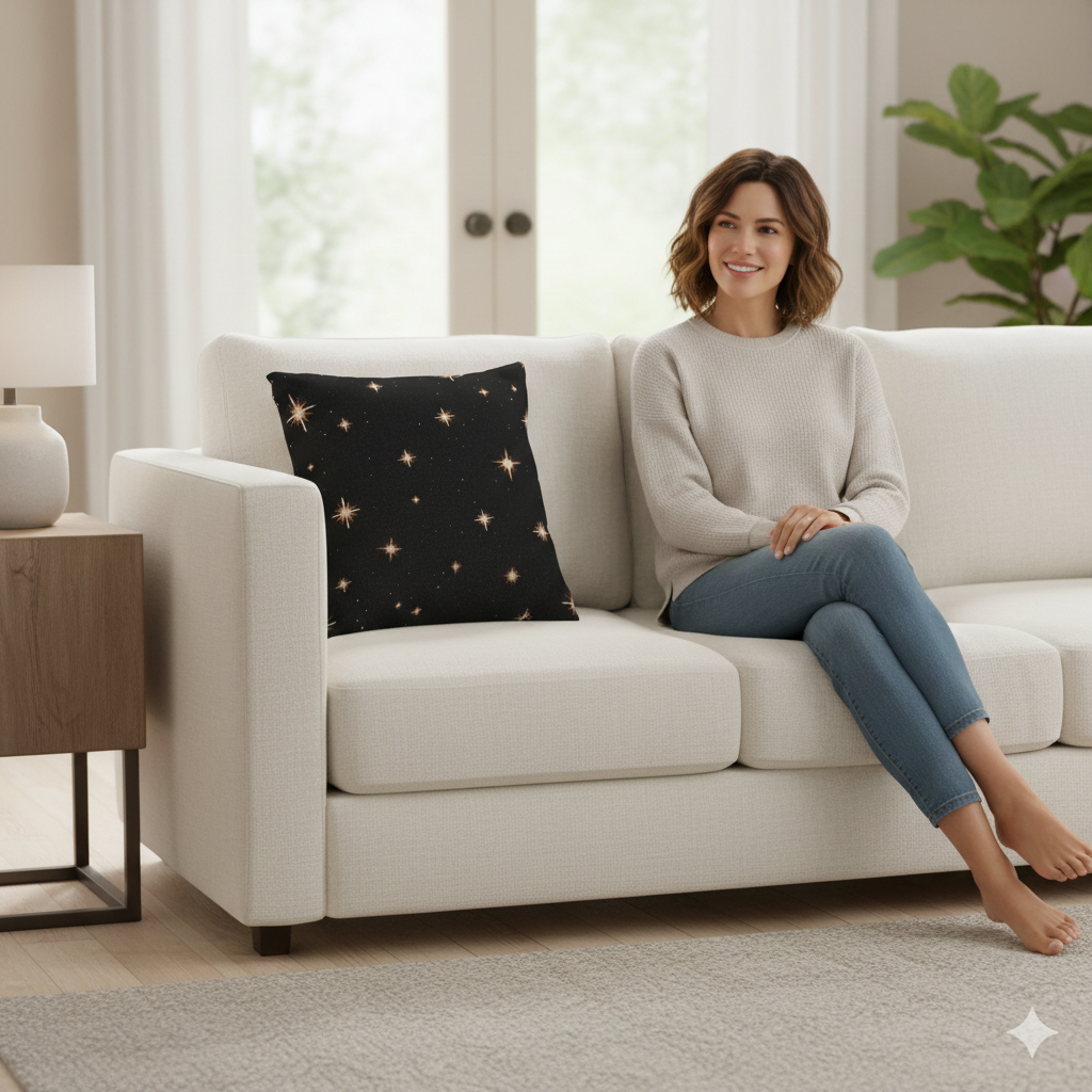 Starry Night Sparkle Woven Pillow | Black Cross-Stitch Stars - AURABAGS SHOP