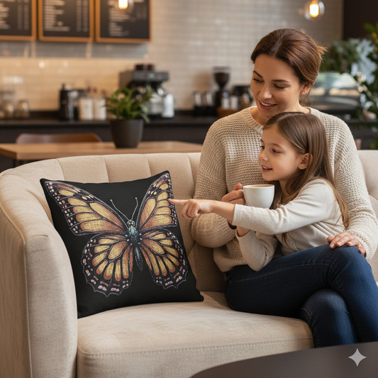 Golden Butterfly Woven Pillow | Tapestry Style Accent Cushion - AURABAGS SHOP