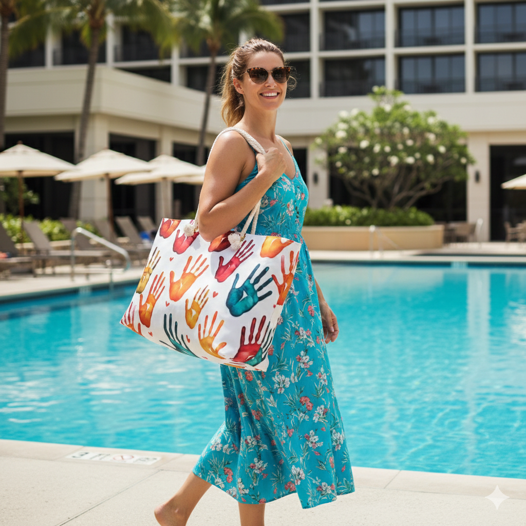 Colorful Handprints Weekender Bag | Painted Hands Pattern - AURABAGS SHOP