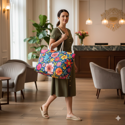 Colorful Floral Pattern Weekender Bag | Bright Boho Flower Tote - AURABAGS SHOP