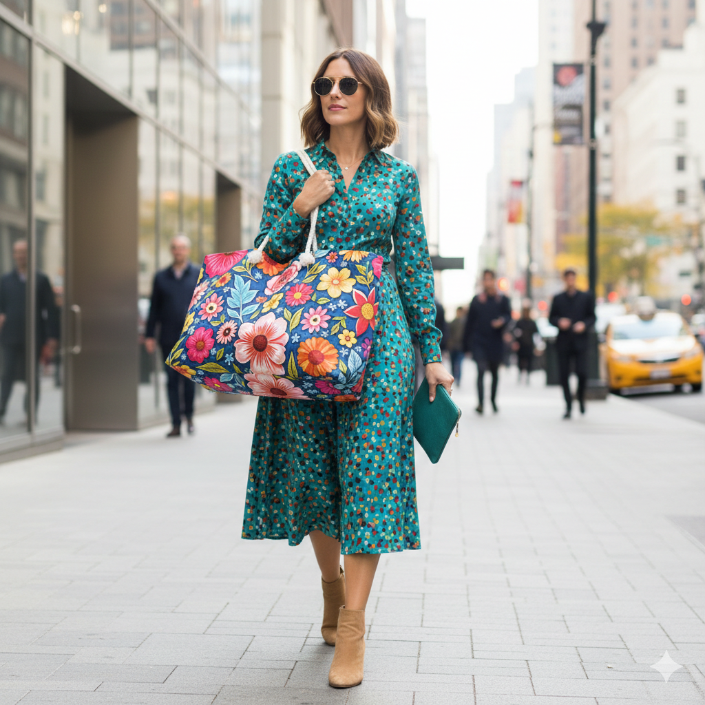 Colorful Floral Pattern Weekender Bag | Bright Boho Flower Tote - AURABAGS SHOP
