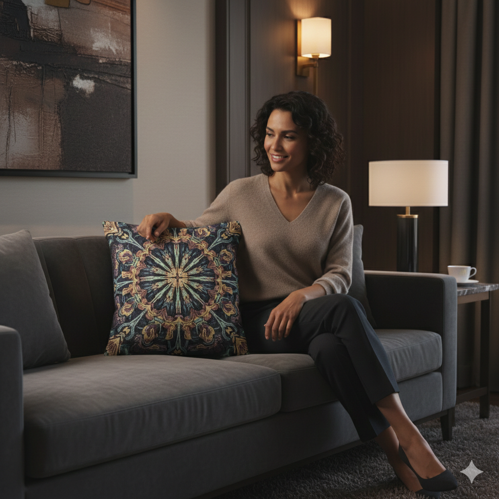 Geometric Mandala Woven Pillow | Boho Mosaic Throw Cushion - AURABAGS SHOP