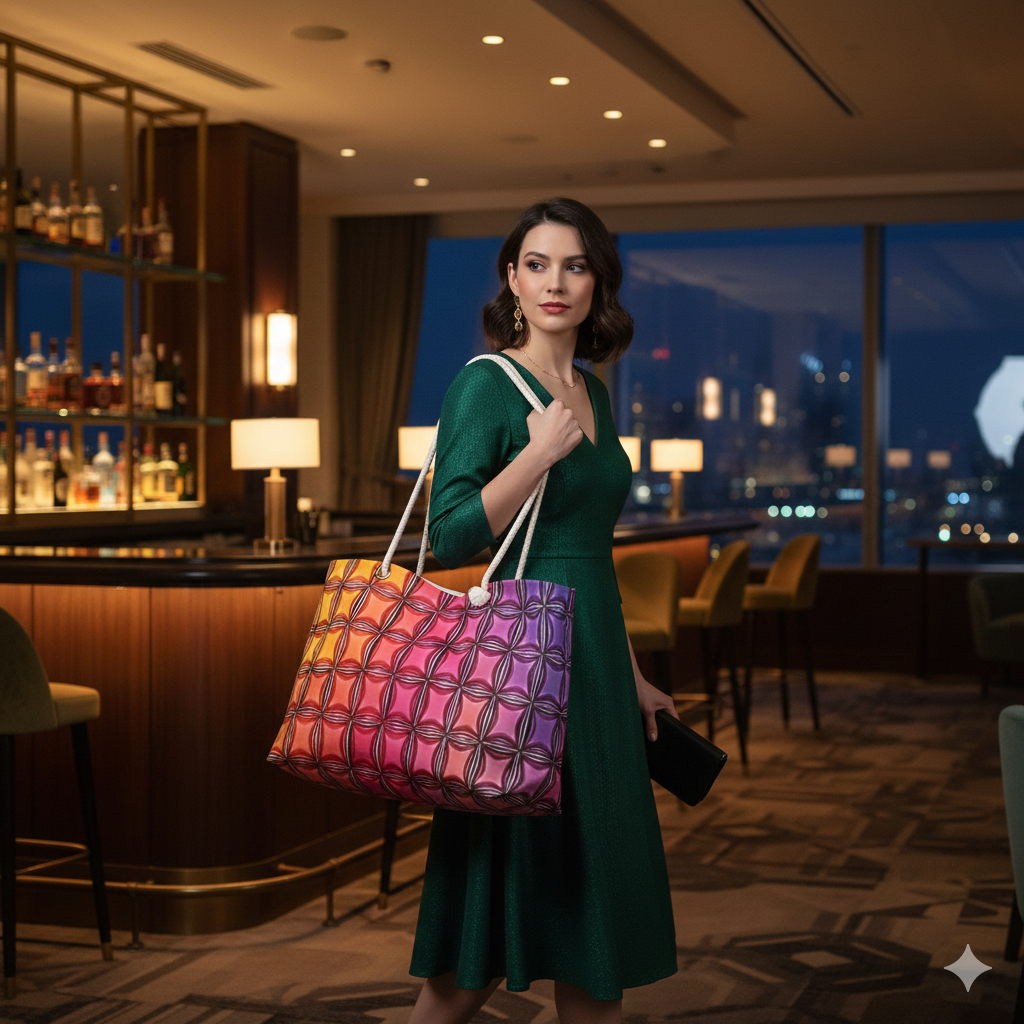 Colorful Geometric Tile Weekender Bag | Rainbow Gradient Pattern - AURABAGS SHOP