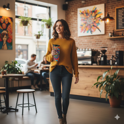 Colorful Abstract Face Travel Mug — Vibrant Psychedelic Stainless Steel Tumbler - AURABAGS SHOP