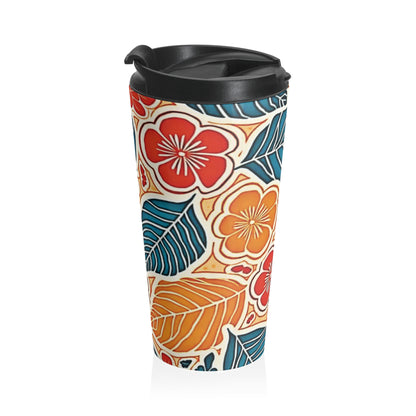 Tropical Floral Leaves Travel Mug | Colorful Hibiscus Stainless Steel - AURABAGS SHOP