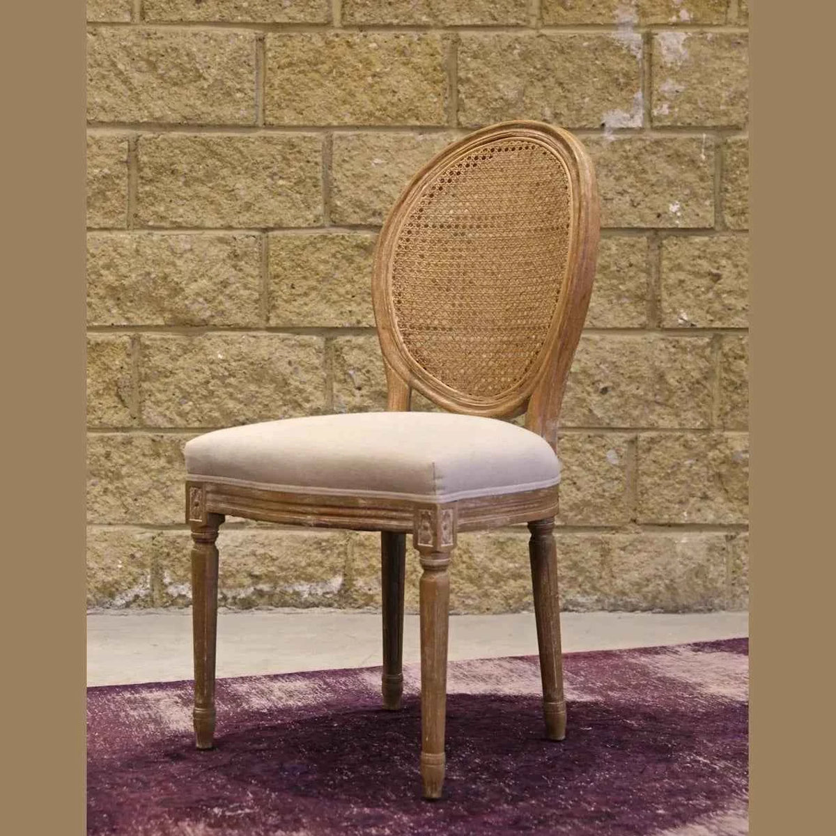 Napoleon Dining Chair w/ Cane Back- Antique Linen