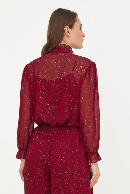 Women's Foil-Print Button-Down Shirt, Tie-Bow Collar & Removable Cami