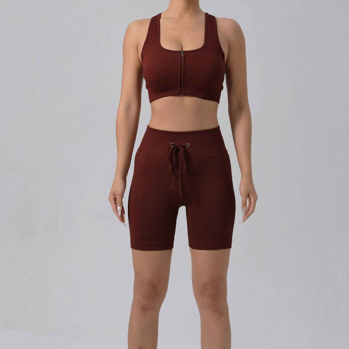 Running Training Padded Bra & Yoga Outfit Set – Quick-Dry Ribbed Activewear for Women