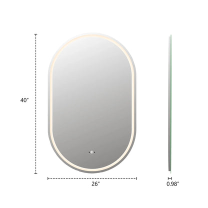 24"x36" / 26"x40" Frameless Capsule LED Bathroom Mirror, Anti-Fog, CRI 90+