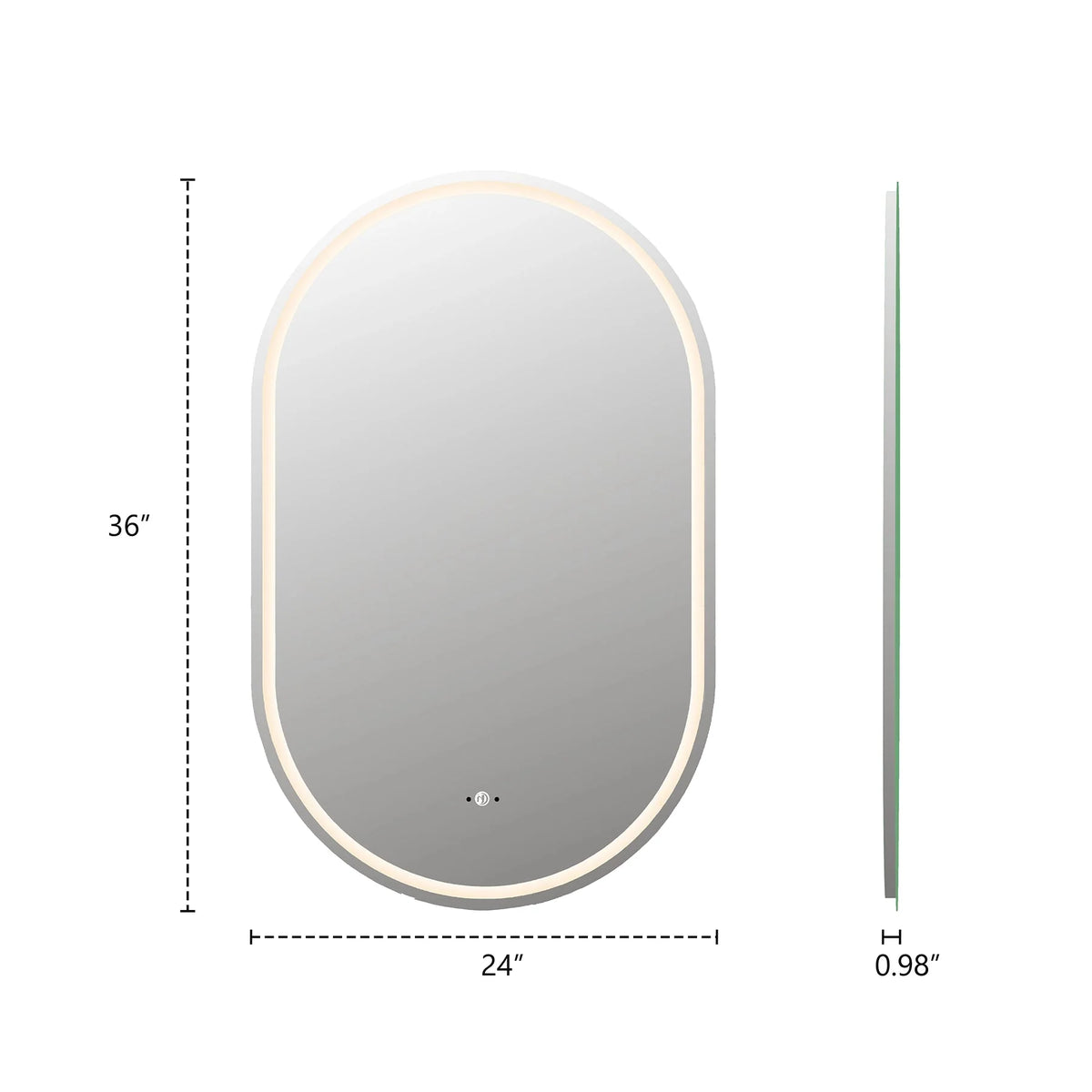 24"x36" / 26"x40" Frameless Capsule LED Bathroom Mirror, Anti-Fog, CRI 90+