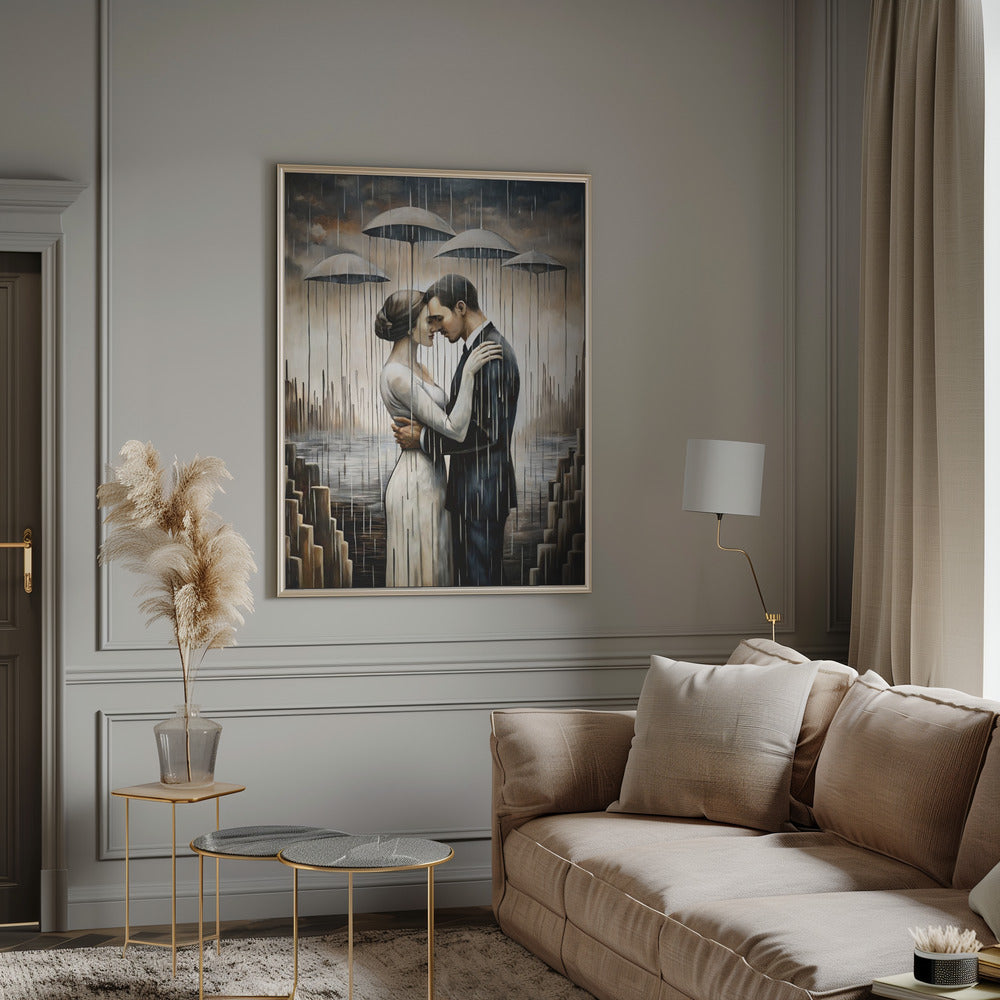 A Kiss Beneath the Floating Umbrellas-Wall Art