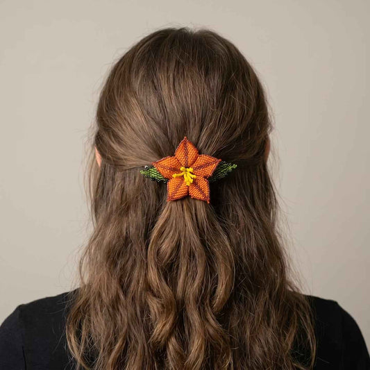 Orange Ember Bloom Beaded Hair Barrette