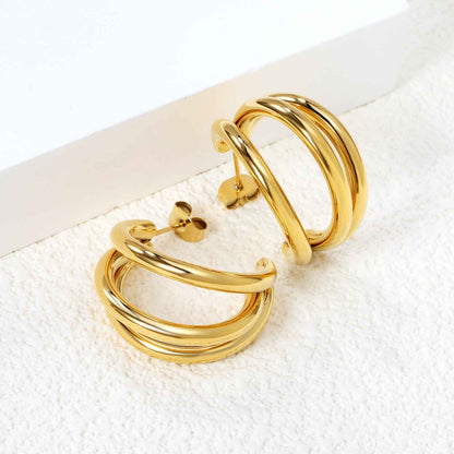 C-Shaped Triple Gold Studs