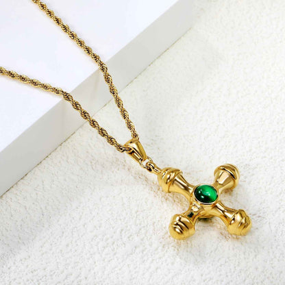 Cat's Eye Cross Pendant Necklace