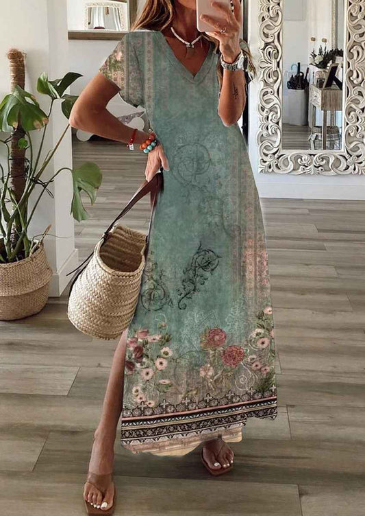 Women’s Elegant 3D Print Summer Dress – Split Hem Mid-Length Fashion Dress