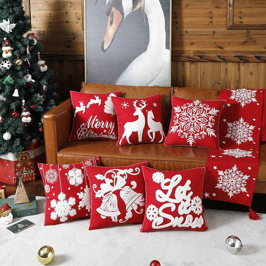 Holiday Reindeer Throw Pillow Cover – Cartoon Elk Embroidered Cushion Case for Sofa & Home