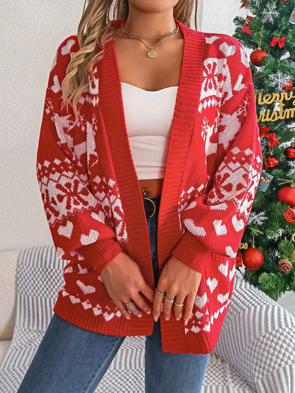 Women's Christmas Deer Cardigan – Oversized Knit Sweater with Pockets for Winter