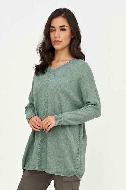 Women's Knit V-Neck Tunic Sweater with Long Sleeves