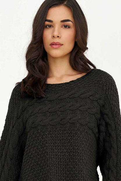 Women's Cable-Knit Scoop-Neck Sweater, Cuffed Sleeves & High-Low Hem