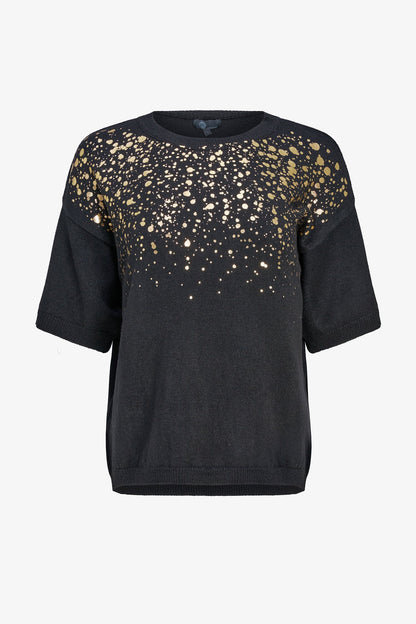 Women's Foil Polka-Dot Wide Crew-Neck Sweater, Elbow-Length Sleeves