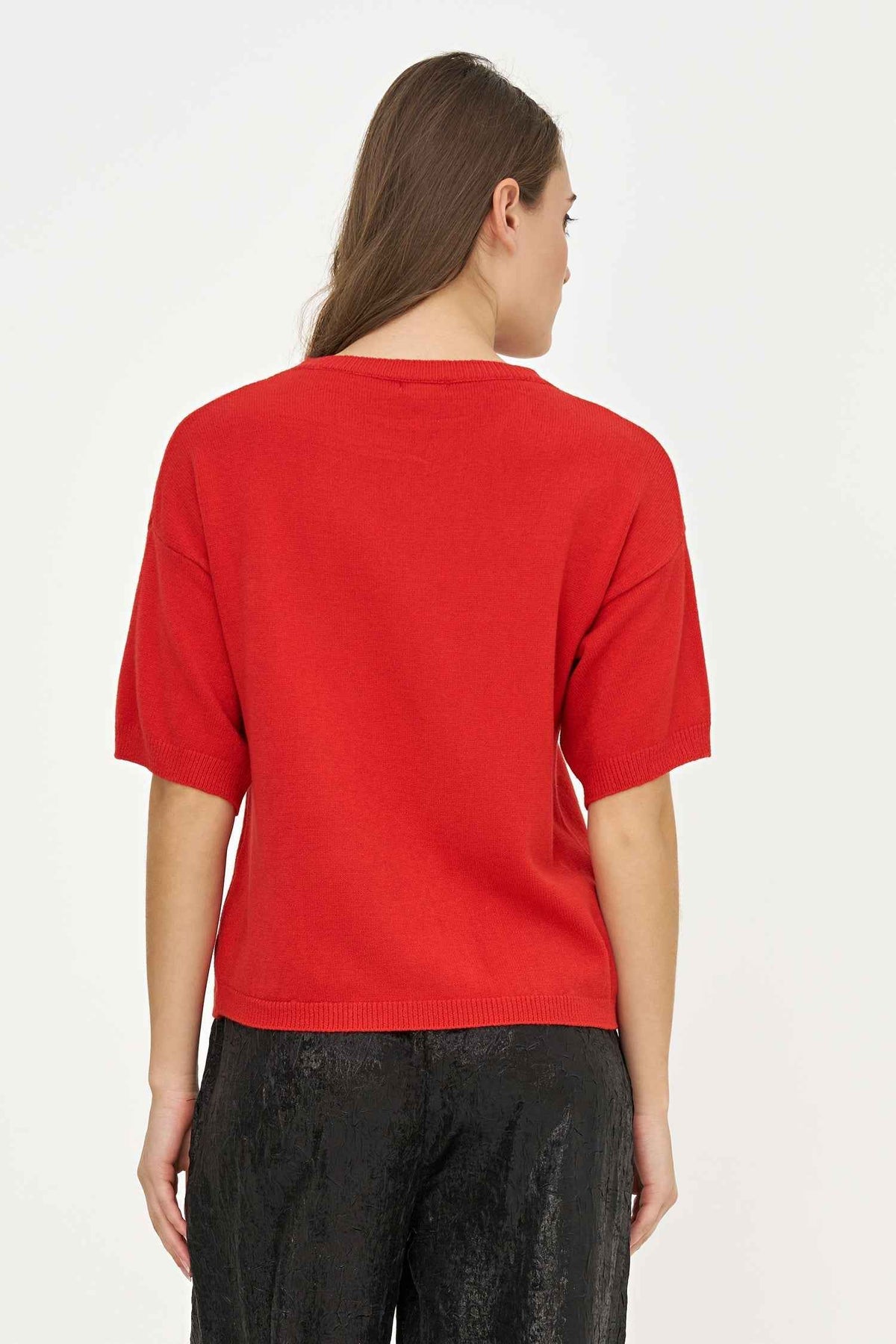 Women's Foil Polka-Dot Wide Crew-Neck Sweater, Elbow-Length Sleeves